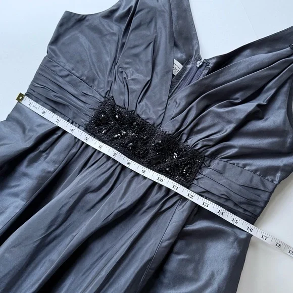 Rickie Freeman Teri John Silk Bead Embellished Silvery Blue Sleeveless Gown 12 - Picture 9 of 12